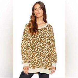 Free People Leopard Print Crewneck Sweater in Cream and Brown